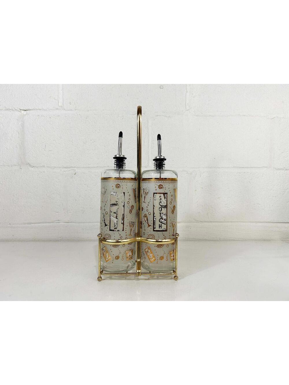 Vintage Decanter Set Glass Liquor Scotch Rye Scotch Cocktail Bar 1950s 1960s